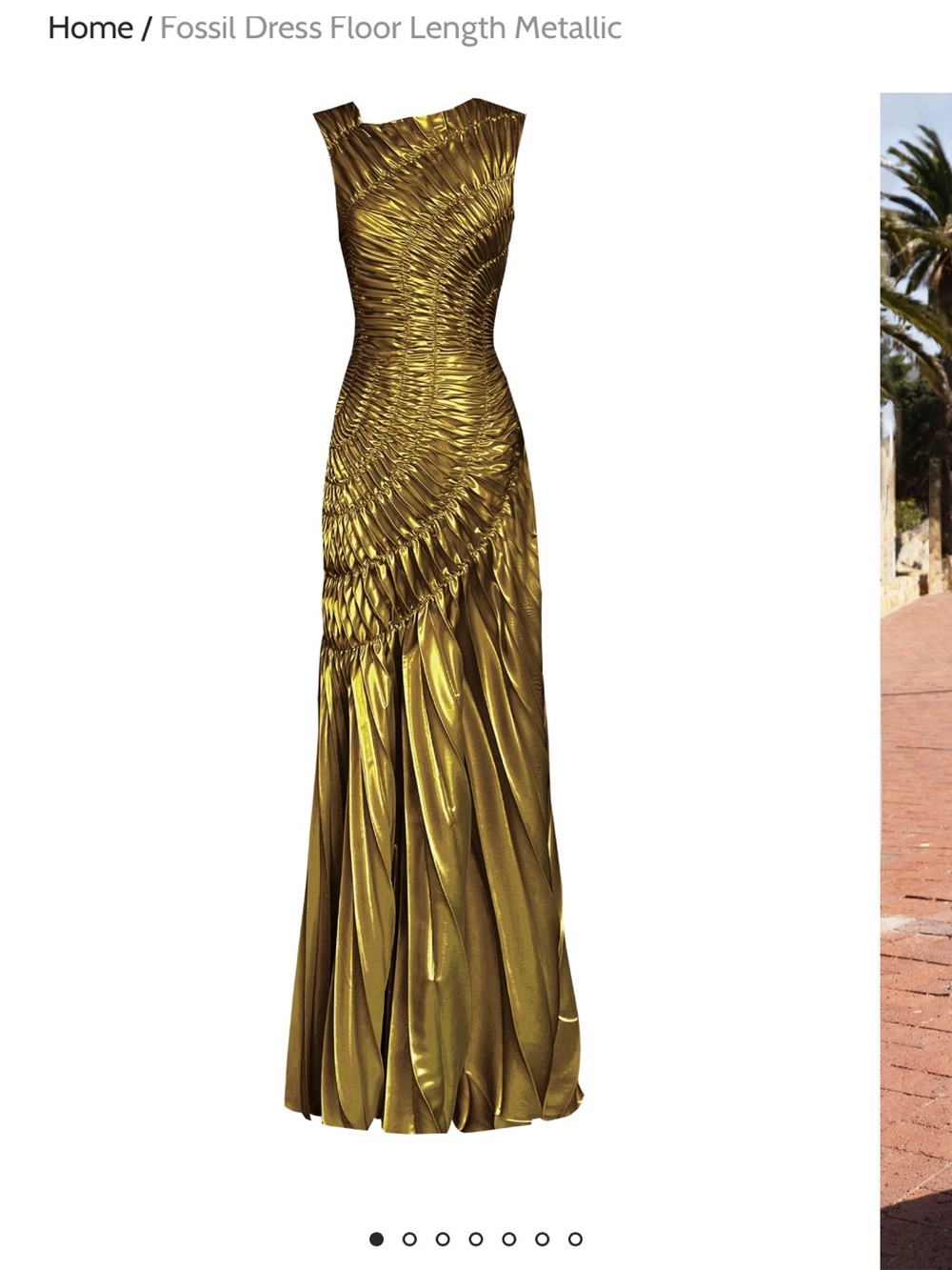 Georgia Hardinge Fossil Gold Metallic Ruched Maxi Dress